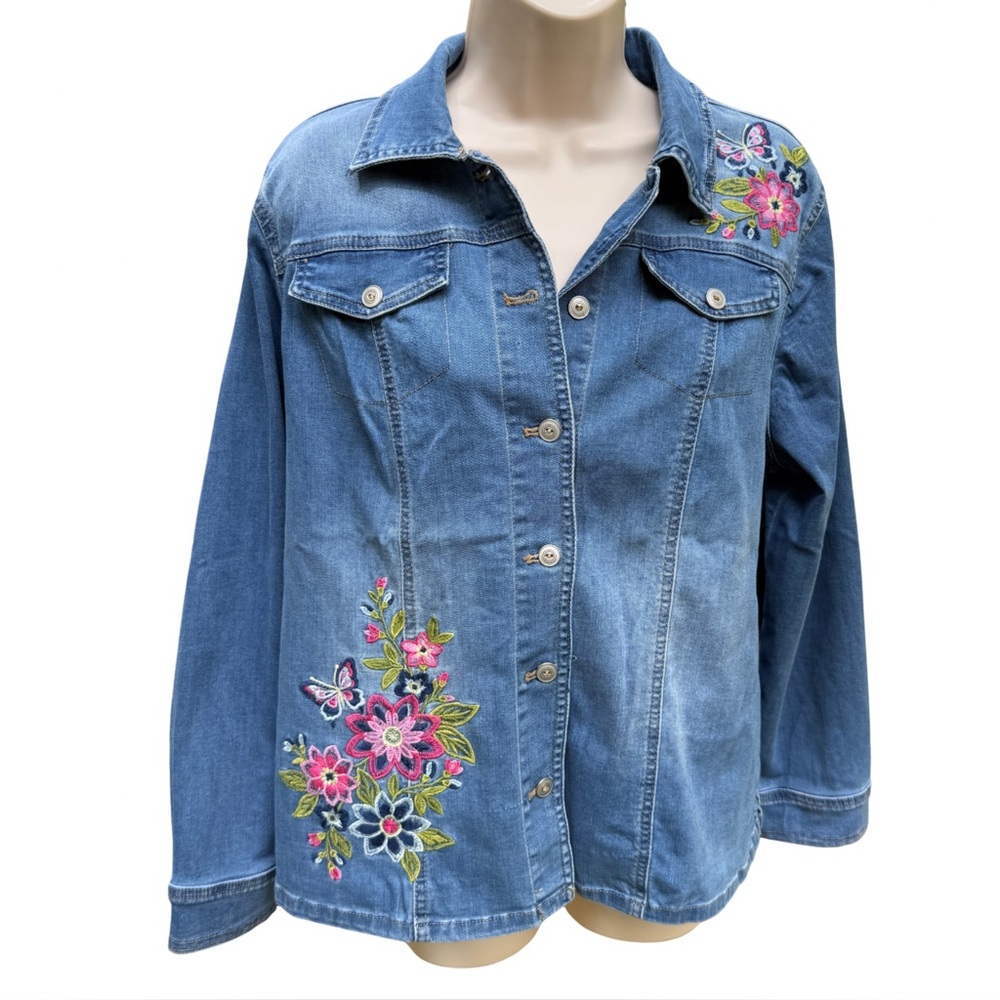 Alfred Dunner | Denim Floral Embroidered Jacket